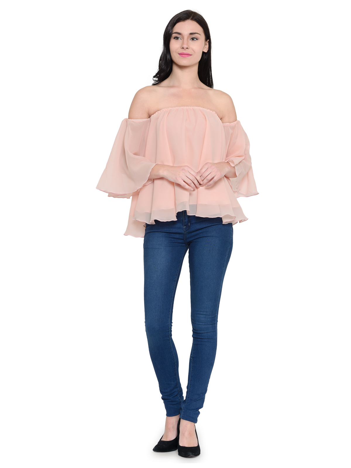 off shoulder frilled sleeves top